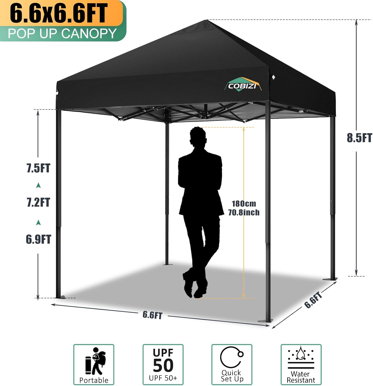 COBIZI - Toldo desplegable de 10 x 20 Pulgadas con 6 Paredes Laterales, toldo Impermeable para Eventos al Aire última intervensión, UPF 50+ cenador portátil para Fiestas, Playa, Camping, Boda,
