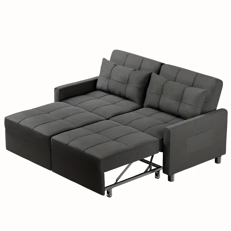 Sofá cama extraíble de 2 plazas, sofá cama convertible, sofá de 2 plazas de 58" con otomana independiente y respaldo ajustable, sofá cama 3 en 1, para sala de estar, apartamento pequeño, gris oscuro