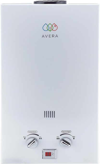 AVERA Calentador de agua Instantaneo GAS LP, Boiler de Paso, Capacidad 16 Litros/Minuto, 3.5 Servicio, Facil Instalacion, Ahorro de Gas y Agua Caliente al Instante, C16L