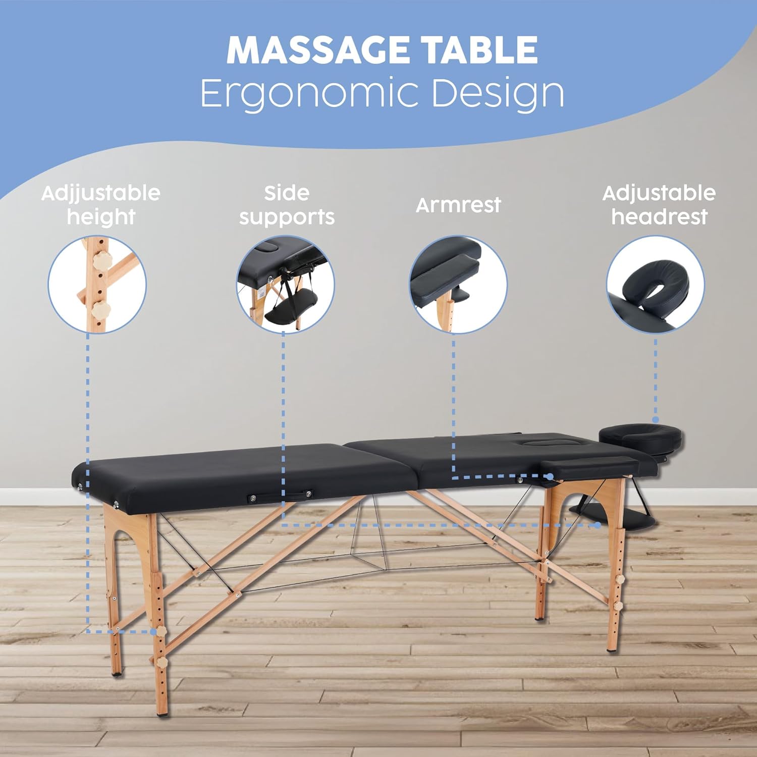 X-PROSS Cama Profesional para Tatuajes Plegable con Estuche y Altura Ajustable, Cama para SPA, Cama para Masajes Profesionales, Camilla Portátil para Fisioterapia y Quiropraxia - Negro