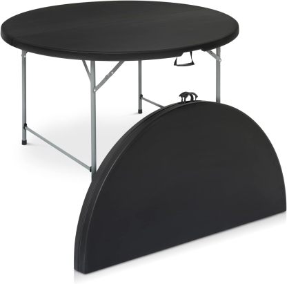 Mesa plegable redonda de 4.5 pies, mesa de comedor de plástico para interiores y exteriores con asa y cerradura para picnic, fiesta, banquete, boda, color blanco