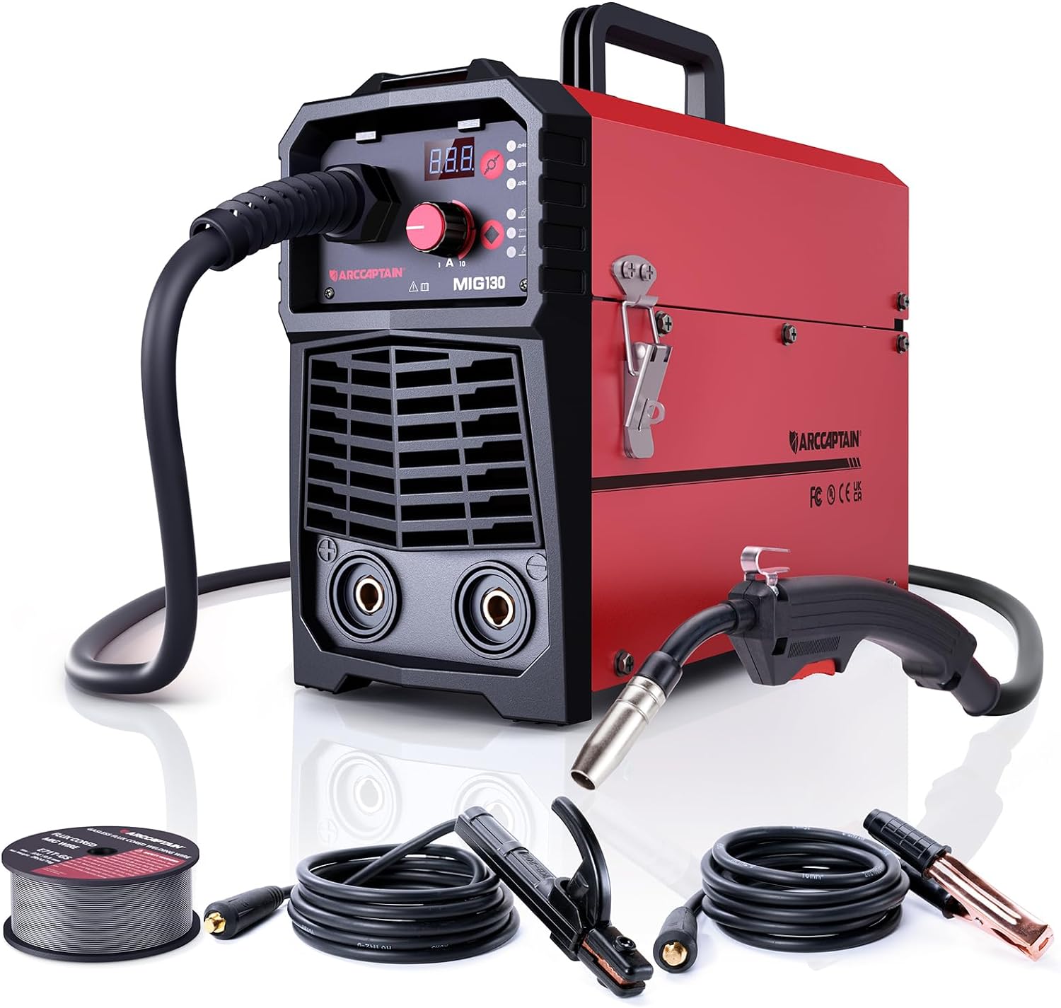 ARCCAPTAIN MIG Soldador, 200 amperios 6 en 1 gas MIG/núcleo de flujo sin gas MIG/Stick/Lift TIG/soldadura por punto/pistola de carrete 110 V/220 V de aluminio multiproceso máquina de soldadura con