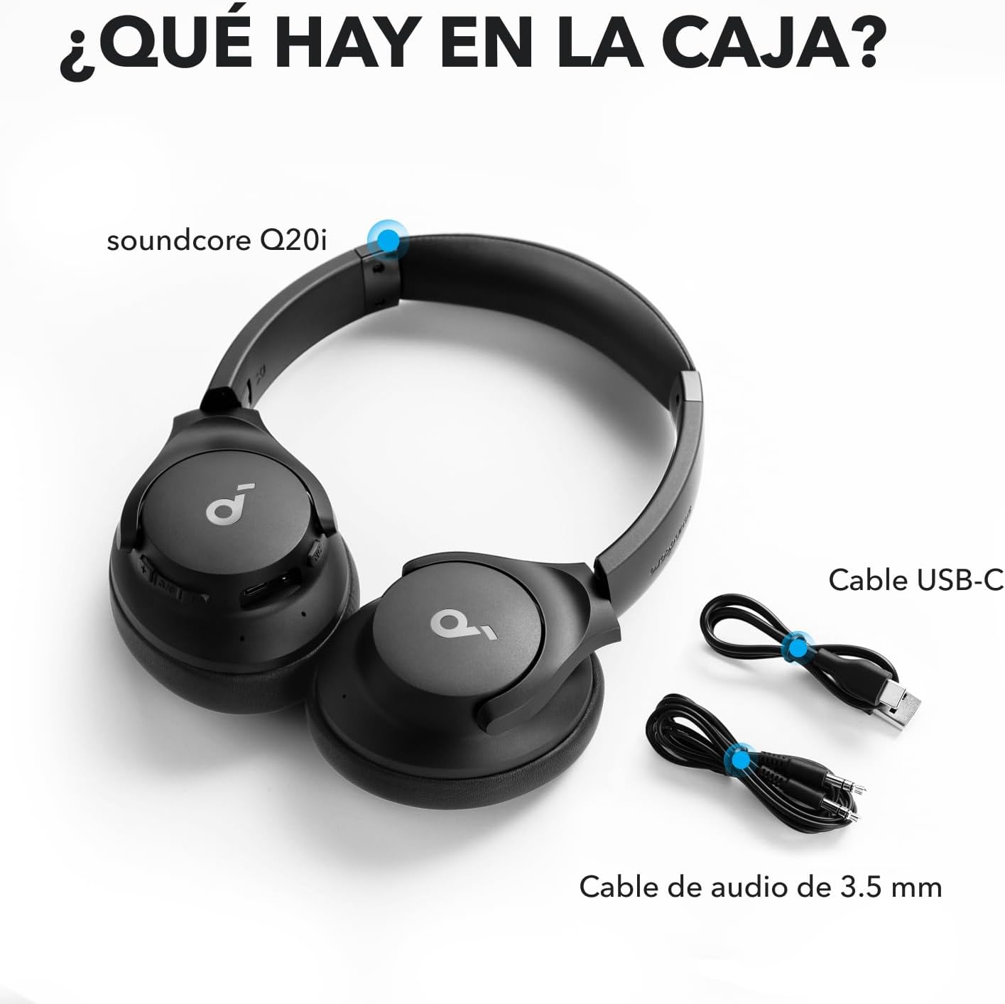 Soundcore Audífonos Inalámbricos Diadema Q20i, Cancelación de Ruido Activa Híbrida, Bluetooth, 40H ANC, Alta Resolución, Big Bass, App, Transparencia, Viajes