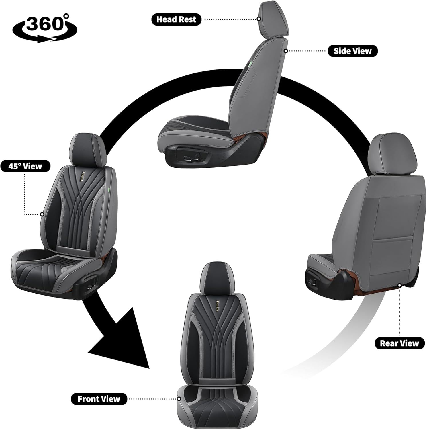 FLORICH - Juego completo de fundas de asiento de piel, fundas universales para 5 asientos, protector de asiento de coche, cojín de piel para asiento de coche, fundas de asiento de automóvil marrones,