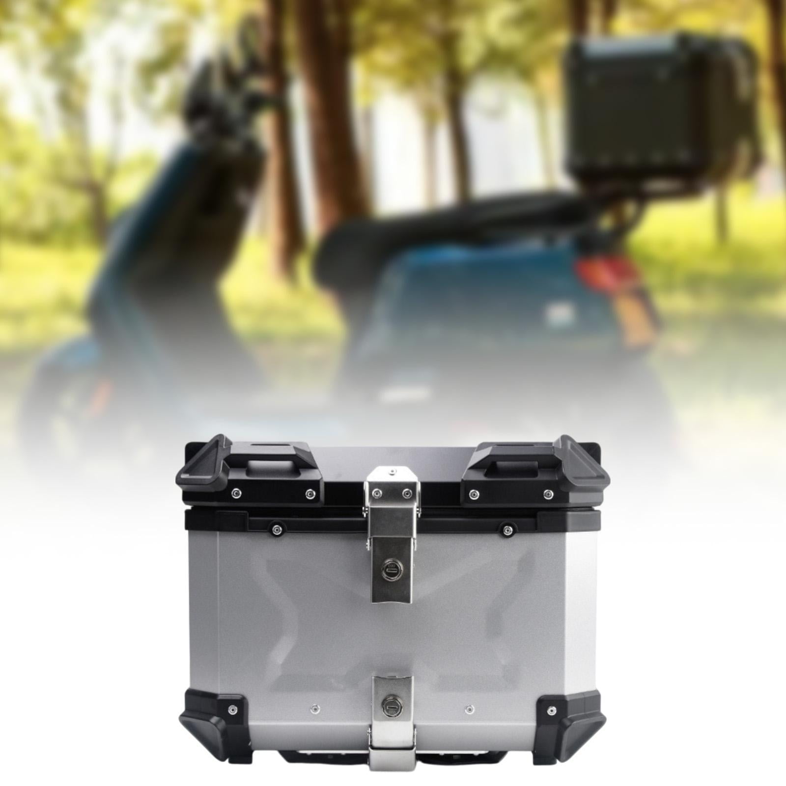 Baúl de motocicleta genérico, caja trasera, organizador de aluminio a prueba de golpes, caja para casco, baúl de almacenamiento de equipaje para 45L Plata