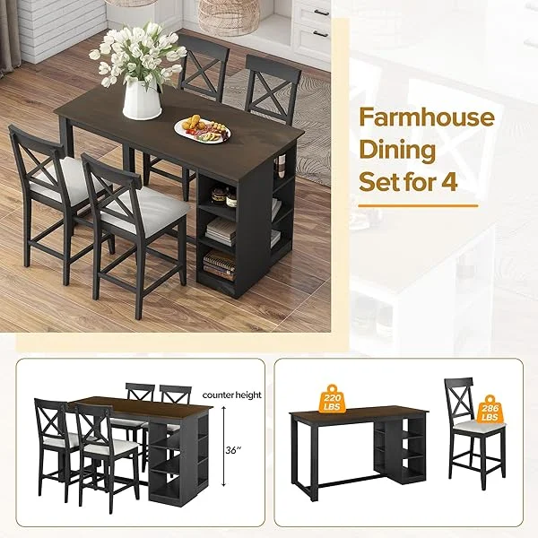 Juego de mesa de comedor de altura de mostrador con 4 sillas