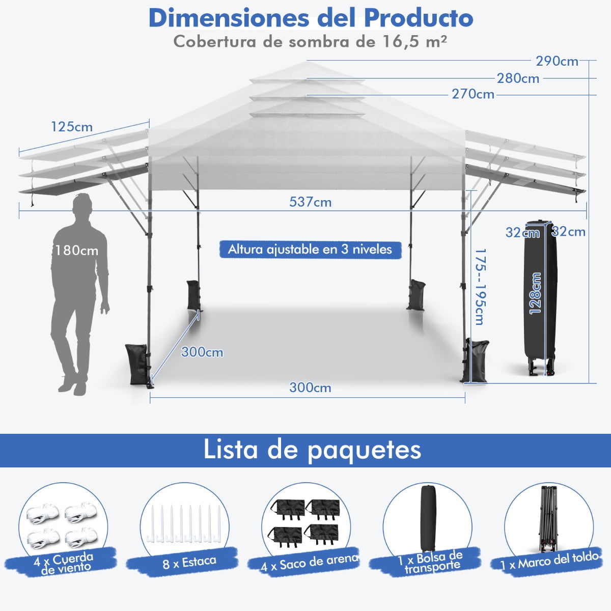 Costway 3x3m Pabellón Emergente Instantáneo Plegable para Exterior con Dos Mitades de Toldo Carpa Portátil Ajustable en Altura para Camping