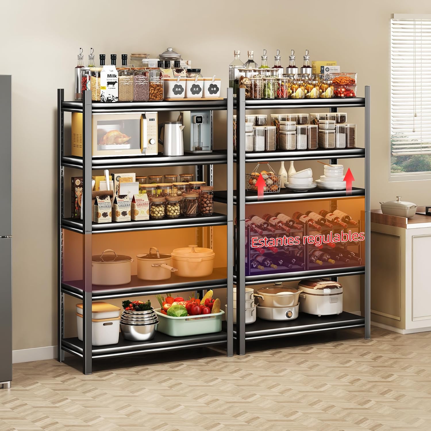 NETEL Anaquel Metalico 5 Niveles, Estantería de Garaje, Estanteria Metalica, Estante de Acero para Cargar Pesadas, Estantería Multifuncional Desmontable, 90 W x 40 D x 183 H cm, Negro