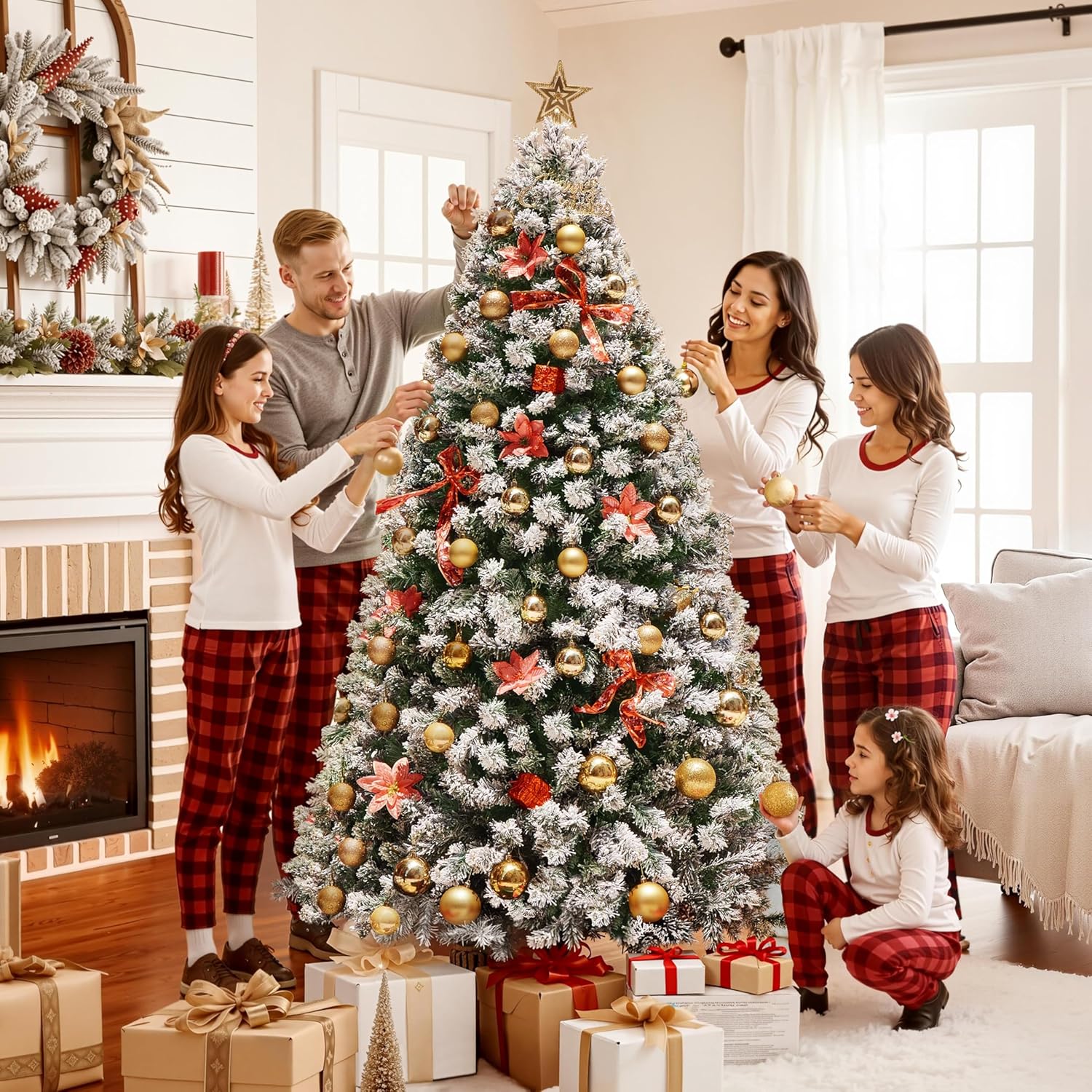 Yaheetech Árbol de Navidad artificial preiluminado de 6 pies con luces incandescentes blancas cálidas, árbol de Navidad con 820 puntas de rama, 250 luces incandescentes y soporte plegable, color rosa