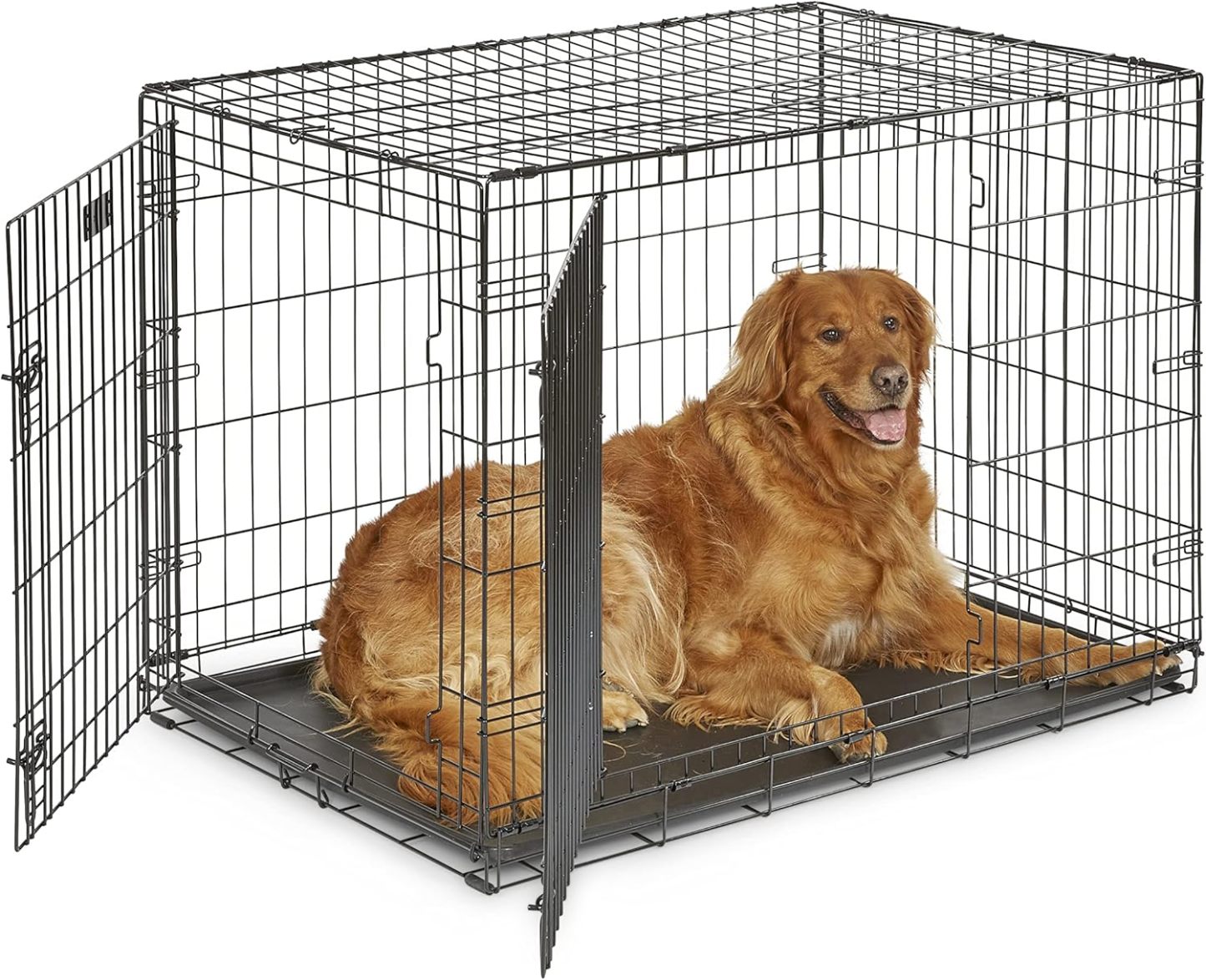 MidWest Homes for Pets - Jaula para perros XL | Jaula para perros MidWest iCrate de metal plegable con doble puerta con panel divisor, protege los pies y bandeja para perros a prueba de fugas | 48 pulgadas de largo x 30 de ancho x 33 pulgadas de alto, raz