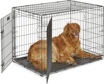 MidWest Homes for Pets - Jaula para perros XL | Jaula para perros MidWest iCrate de metal plegable con doble puerta con panel divisor, protege los pies y bandeja para perros a prueba de fugas | 48 pulgadas de largo x 30 de ancho x 33 pulgadas de alto, raz