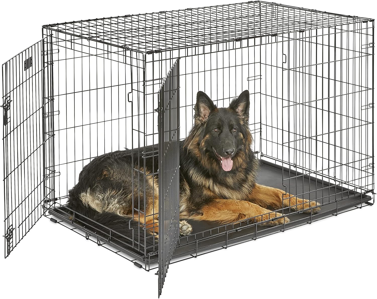 MidWest Homes for Pets - Jaula para perros XL | Jaula para perros MidWest iCrate de metal plegable con doble puerta con panel divisor, protege los pies y bandeja para perros a prueba de fugas | 48 pulgadas de largo x 30 de ancho x 33 pulgadas de alto, raz