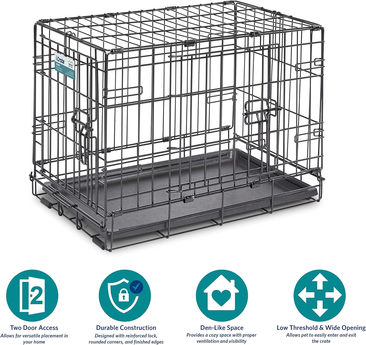 MidWest Homes for Pets - Jaula para perros XL | Jaula para perros MidWest iCrate de metal plegable con doble puerta con panel divisor, protege los pies y bandeja para perros a prueba de fugas | 48 pulgadas de largo x 30 de ancho x 33 pulgadas de alto, raz