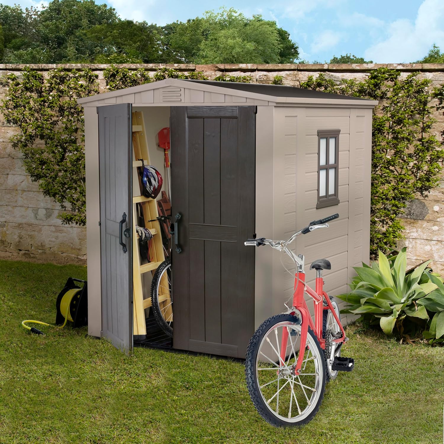 Keter Cobertizo de Almacenamiento Factor 6X6, para Exterior, Resistente A La Intemperie, Suelo Incluido,Polipropileno, Color Beige