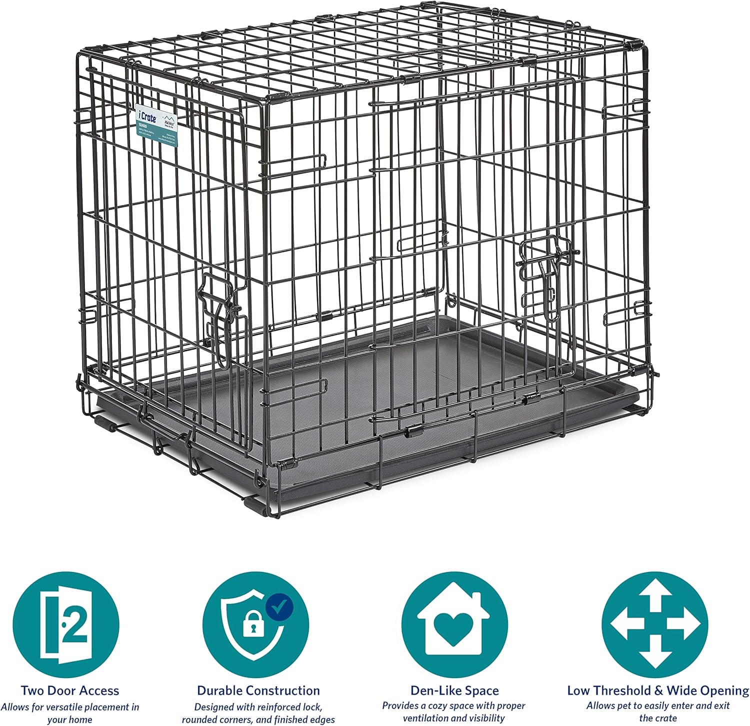 MidWest Homes for Pets - Jaula para perros XL | Jaula para perros MidWest iCrate de metal plegable con doble puerta con panel divisor, protege los pies y bandeja para perros a prueba de fugas | 48 pulgadas de largo x 30 de ancho x 33 pulgadas de alto, raz