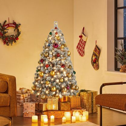 Yaheetech Árbol de Navidad artificial preiluminado de 6 pies con luces incandescentes blancas cálidas, árbol de Navidad con 820 puntas de rama, 250 luces incandescentes y soporte plegable, color rosa