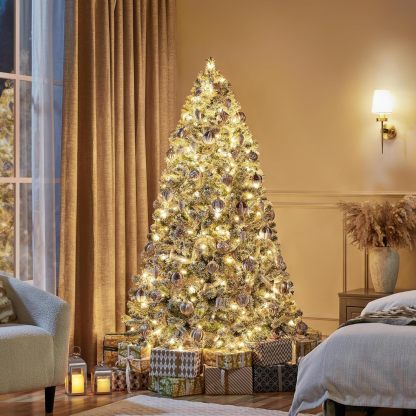 Yaheetech Árbol de Navidad artificial preiluminado de 6 pies con luces incandescentes blancas cálidas, árbol de Navidad con 820 puntas de rama, 250 luces incandescentes y soporte plegable, color rosa