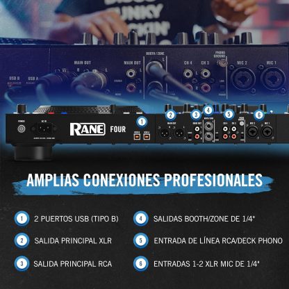 Rane FOUR Controlador DJ Stems Avanzado, 4 Canales - Jog Wheels de 8.5" + Displays, Mezclador DJ con FX Internos, Serato DJ Pro + Pitch 'n Time DJ