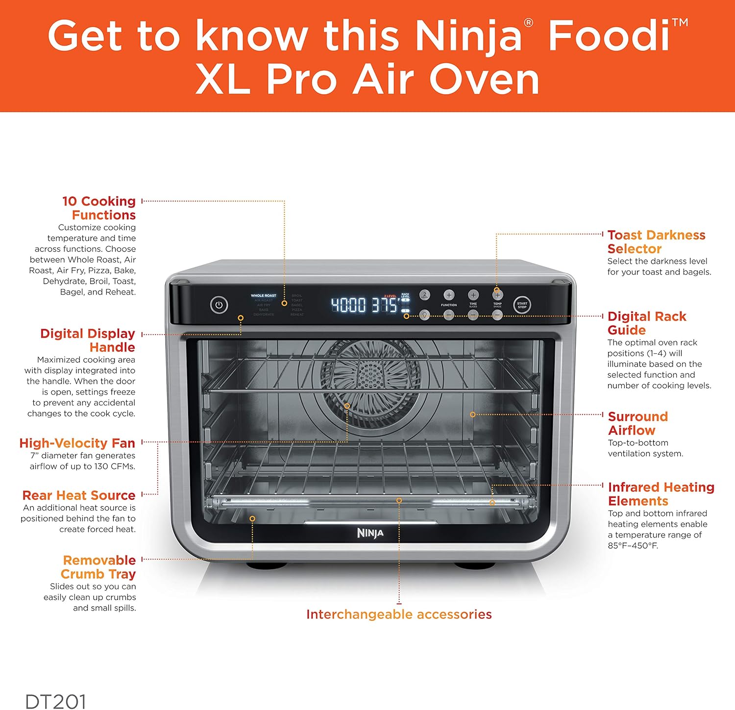 Ninja - Horno eléctrico con Air Fryer XL Pro 10 en 1, Foodi | DT201