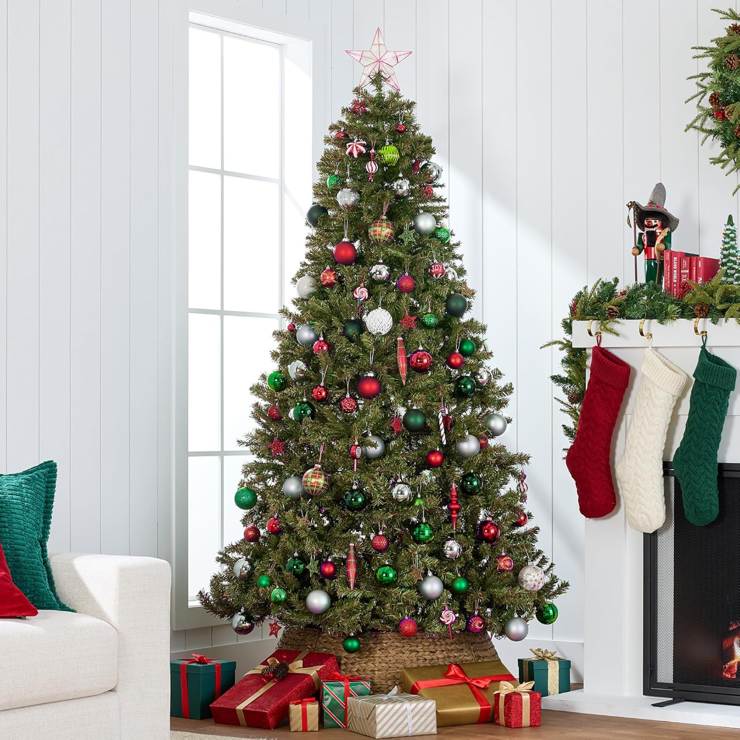 Best Choice Products - Árbol de Navidad Artificial de Abeto preiluminado de 7 pies para el hogar, Oficina, decoración de Fiesta con 550 Luces incandescentes, 1346 Puntas de Rama, fácil Montaje