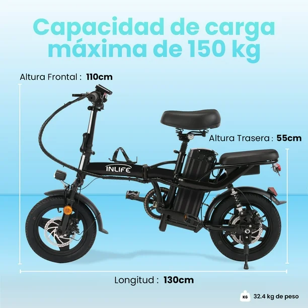 Inlife Bicicleta eléctrica plegable de 14 pulgadas para adultos