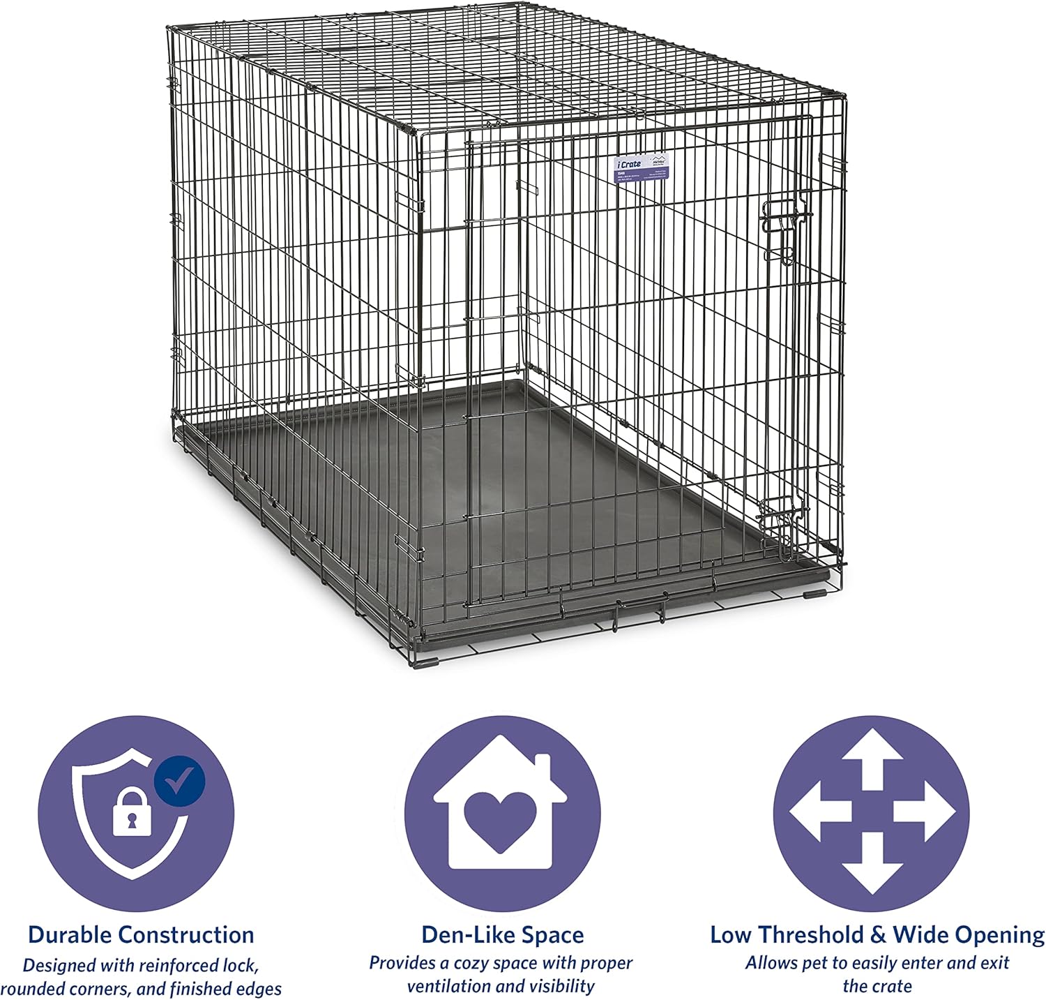 MidWest Homes for Pets - Jaula para perros XL | Jaula para perros MidWest iCrate de metal plegable con doble puerta con panel divisor, protege los pies y bandeja para perros a prueba de fugas | 48 pulgadas de largo x 30 de ancho x 33 pulgadas de alto, raz