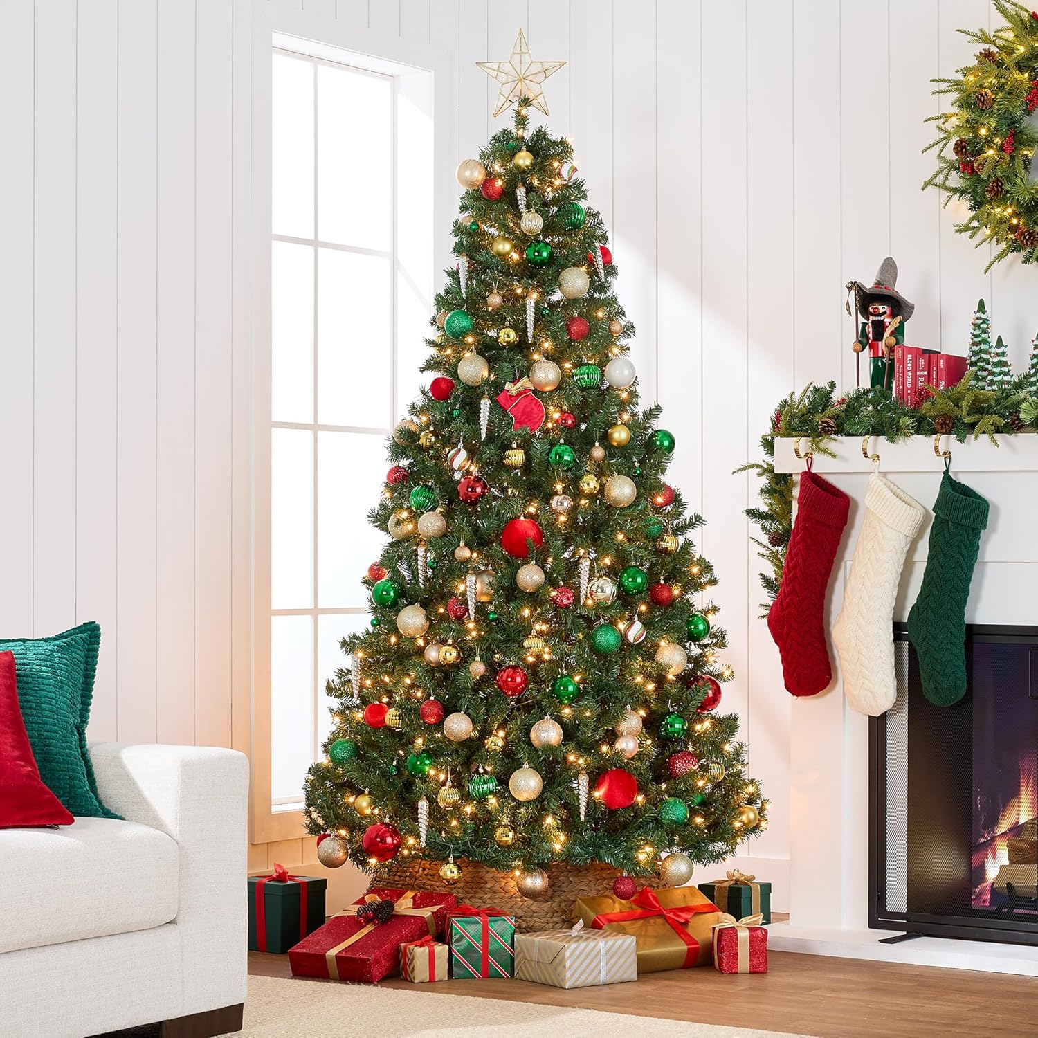 Best Choice Products - Árbol de Navidad Artificial de Abeto preiluminado de 7 pies para el hogar, Oficina, decoración de Fiesta con 550 Luces incandescentes, 1346 Puntas de Rama, fácil Montaje