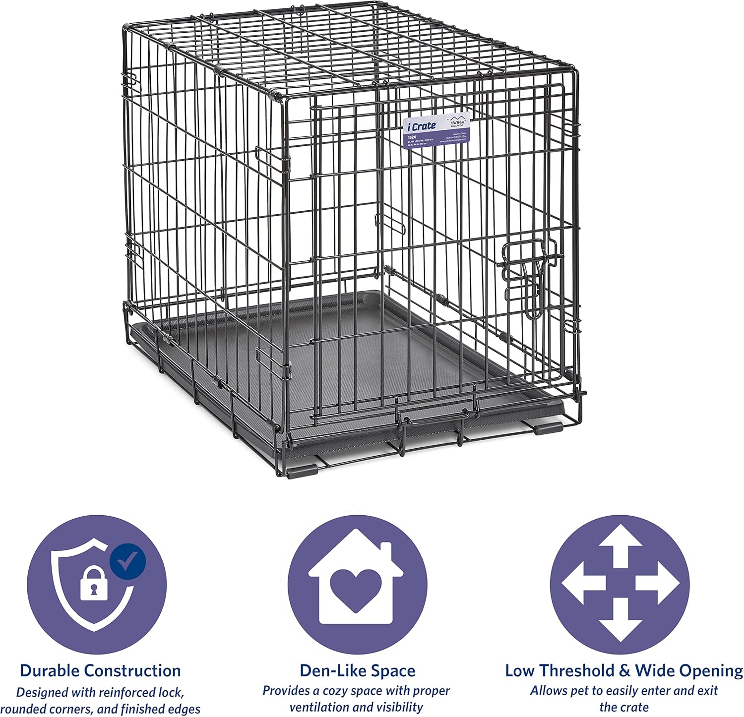 MidWest Homes for Pets - Jaula para perros XL | Jaula para perros MidWest iCrate de metal plegable con doble puerta con panel divisor, protege los pies y bandeja para perros a prueba de fugas | 48 pulgadas de largo x 30 de ancho x 33 pulgadas de alto, raz