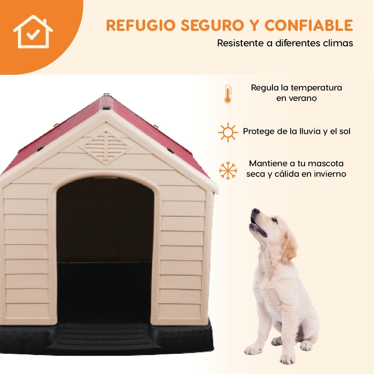 POLI PETS Casa de plástico para Perros, casa Duradera para Perros pequeños, medianos y Grandes, con Suelo Elevado y Rejillas de ventilación, ventila, fácil de Limpiar y Montar Dog Kennel