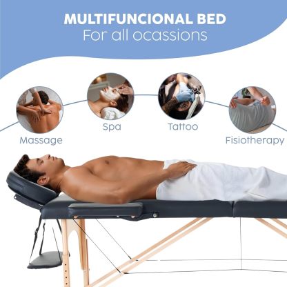 X-PROSS Cama Profesional para Tatuajes Plegable con Estuche y Altura Ajustable, Cama para SPA, Cama para Masajes Profesionales, Camilla Portátil para Fisioterapia y Quiropraxia - Negro