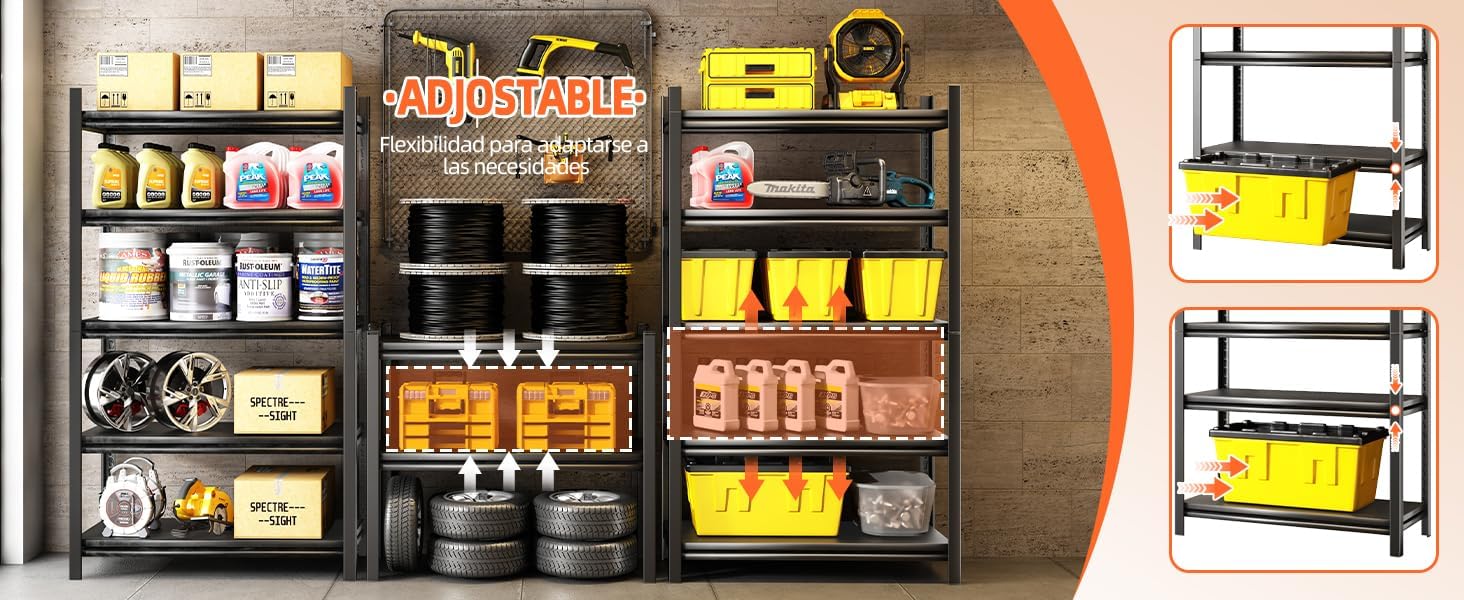 NETEL Anaquel Metalico 5 Niveles, Estantería de Garaje, Estanteria Metalica, Estante de Acero para Cargar Pesadas, Estantería Multifuncional Desmontable, 90 W x 40 D x 183 H cm, Negro