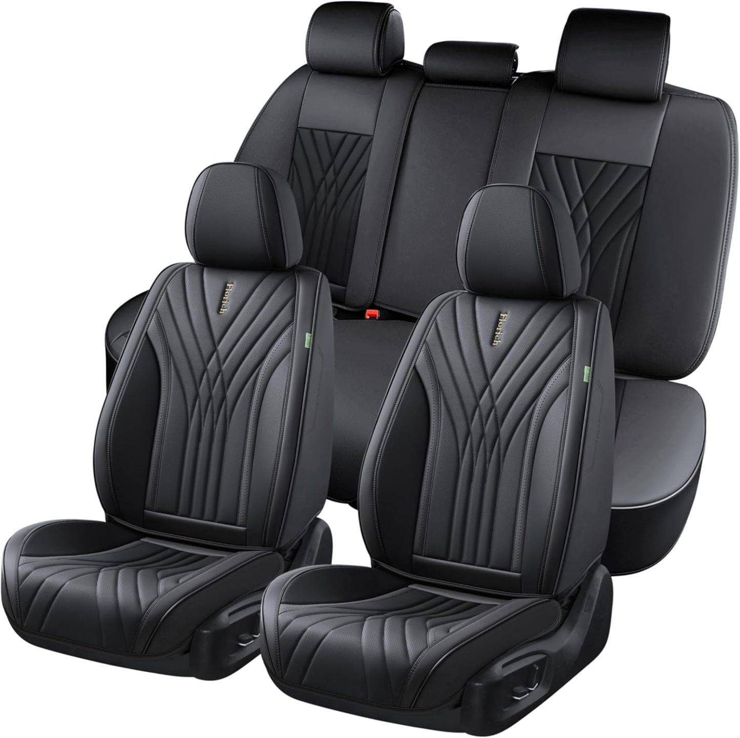 FLORICH - Juego completo de fundas de asiento de piel, fundas universales para 5 asientos, protector de asiento de coche, cojín de piel para asiento de coche, fundas de asiento de automóvil marrones,