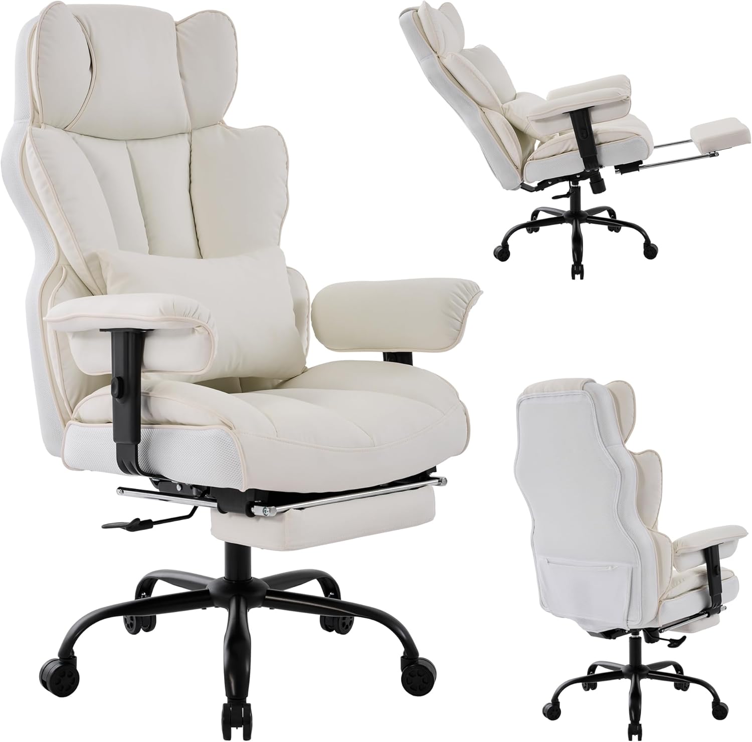 Gzagdecr - Silla de oficina grande y alta de 400 libras, silla de juego de piel sintético con respaldo alto, silla reclinable, silla de oficina ergonómica ejecutiva, soporte lumbar, silla de