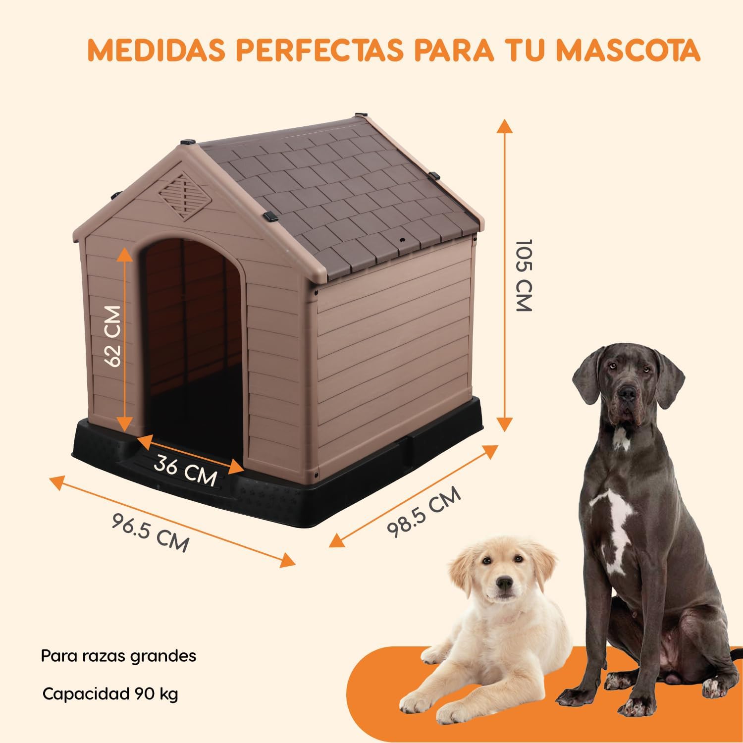 POLI PETS Casa de plástico para Perros, casa Duradera para Perros pequeños, medianos y Grandes, con Suelo Elevado y Rejillas de ventilación, ventila, fácil de Limpiar y Montar Dog Kennel