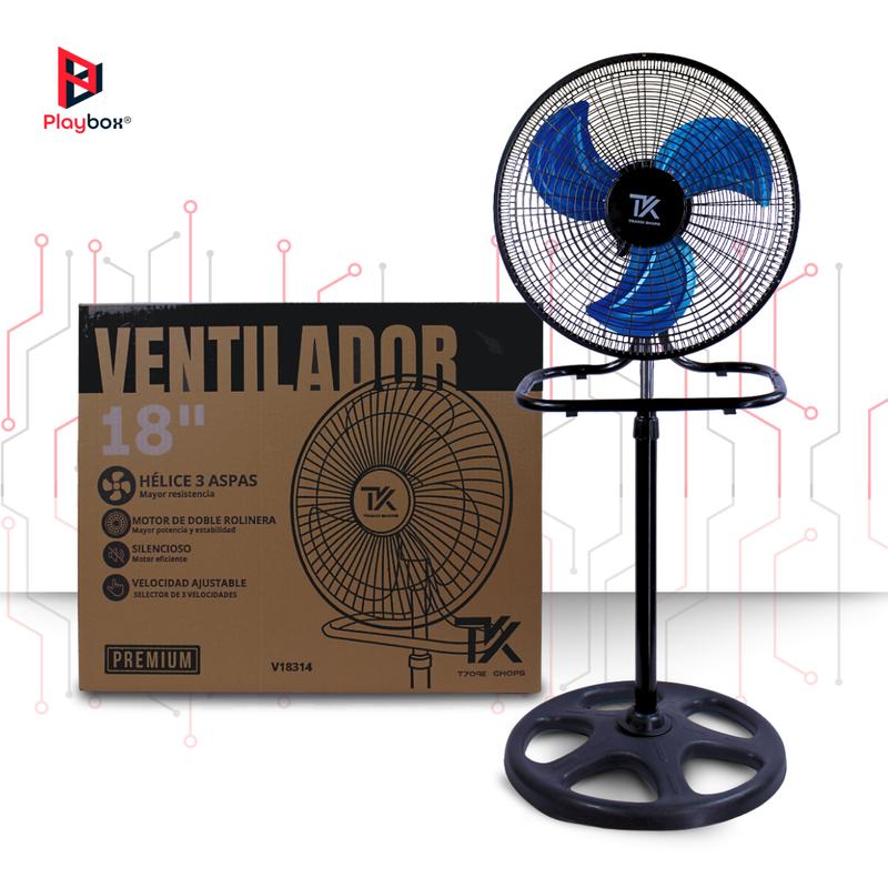 Ventilador 18" con Pedestal 3 en 1 Premium Silencioso con Velocidad Ajustable, Potencia Estable y Rejillas de ABS