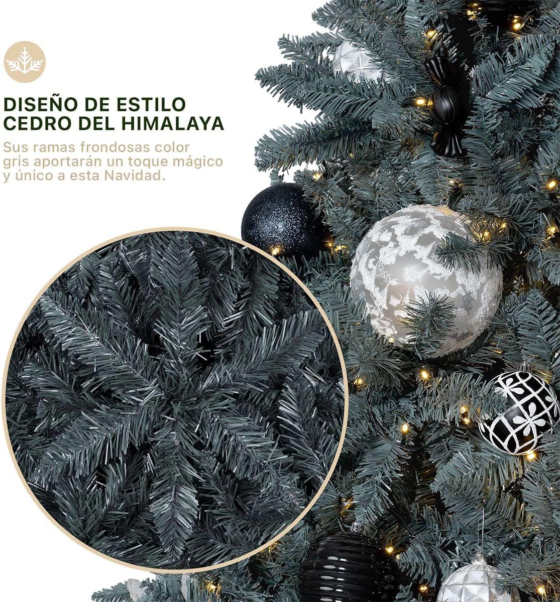 ESQUIMAL Árbol de Navidad Frondoso Pino Navideño Plegable, Cedro del Himalaya (Verde, 2.2 m)