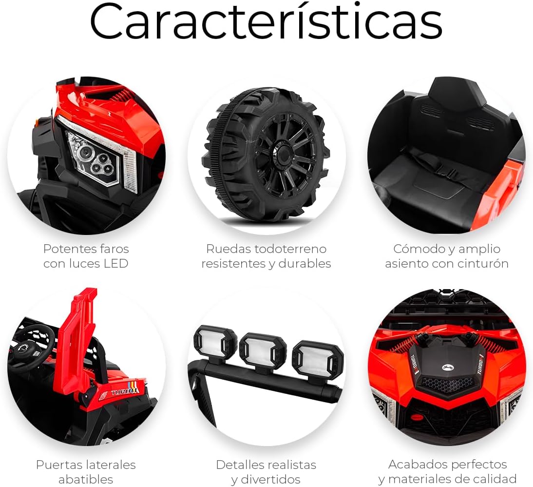 Raganet, Buggy Electrico Montable para Niños, Carrito de Control Remoto y Manejo Directo, Coche Electrico con Luces, Estereo y Pedales Funcionales, Medidas: Alto 76cm X Ancho 68cm X Largo 109cm
