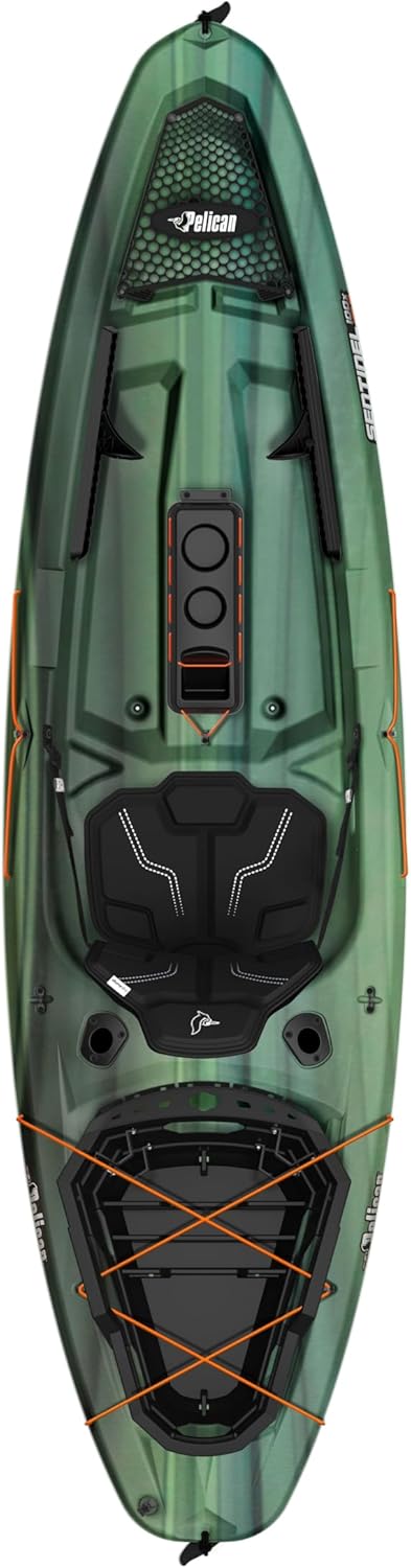 Pelican Sit-on-Top Kayak - Sentinel 100X - 9.5 Feet - Lightweight One Person Kayak (Fade Black Green/Light Khaki, Angler/Fishing)