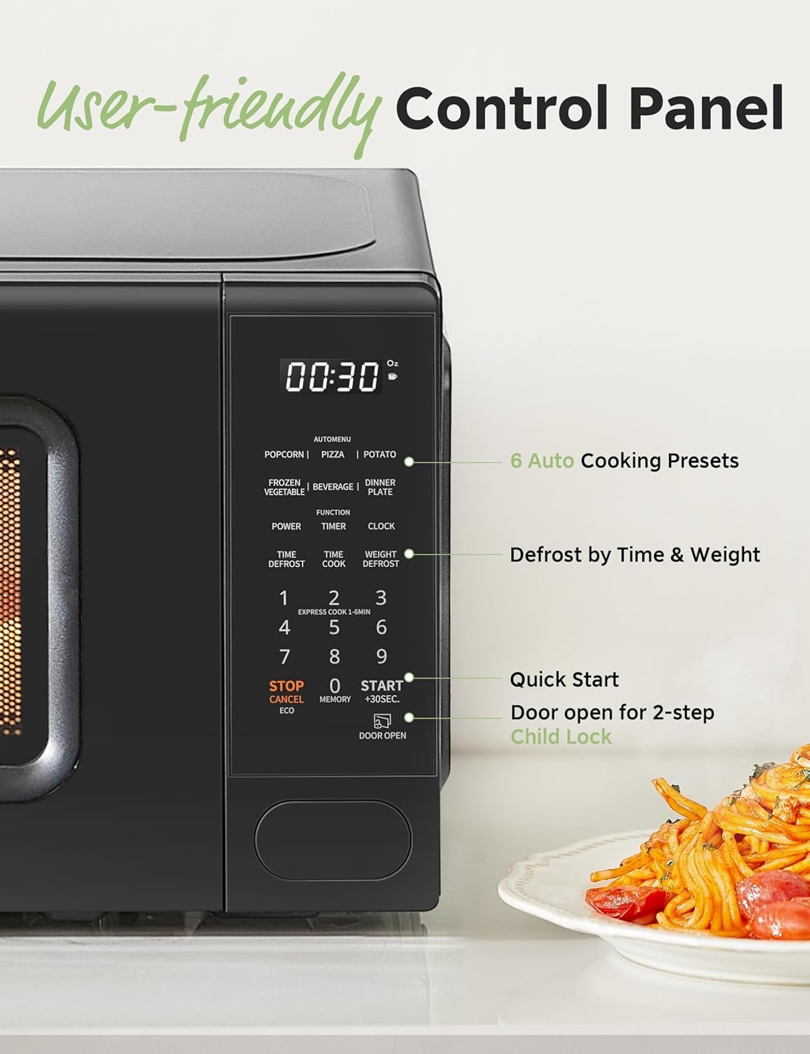 COMFEE CMO-C20M1WB - Horno de microondas para encimera, microondas pequeño de 0.7 pies cúbicos con 11 niveles de potencia, función de restablecimiento de la placa giratoria, cocción rápida,