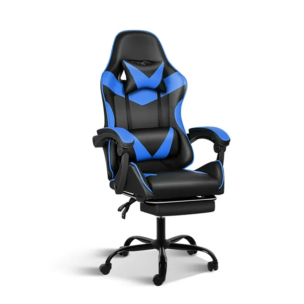 Silla de juego YSSOA Racing Style ajustable con reposapiés negro/azul