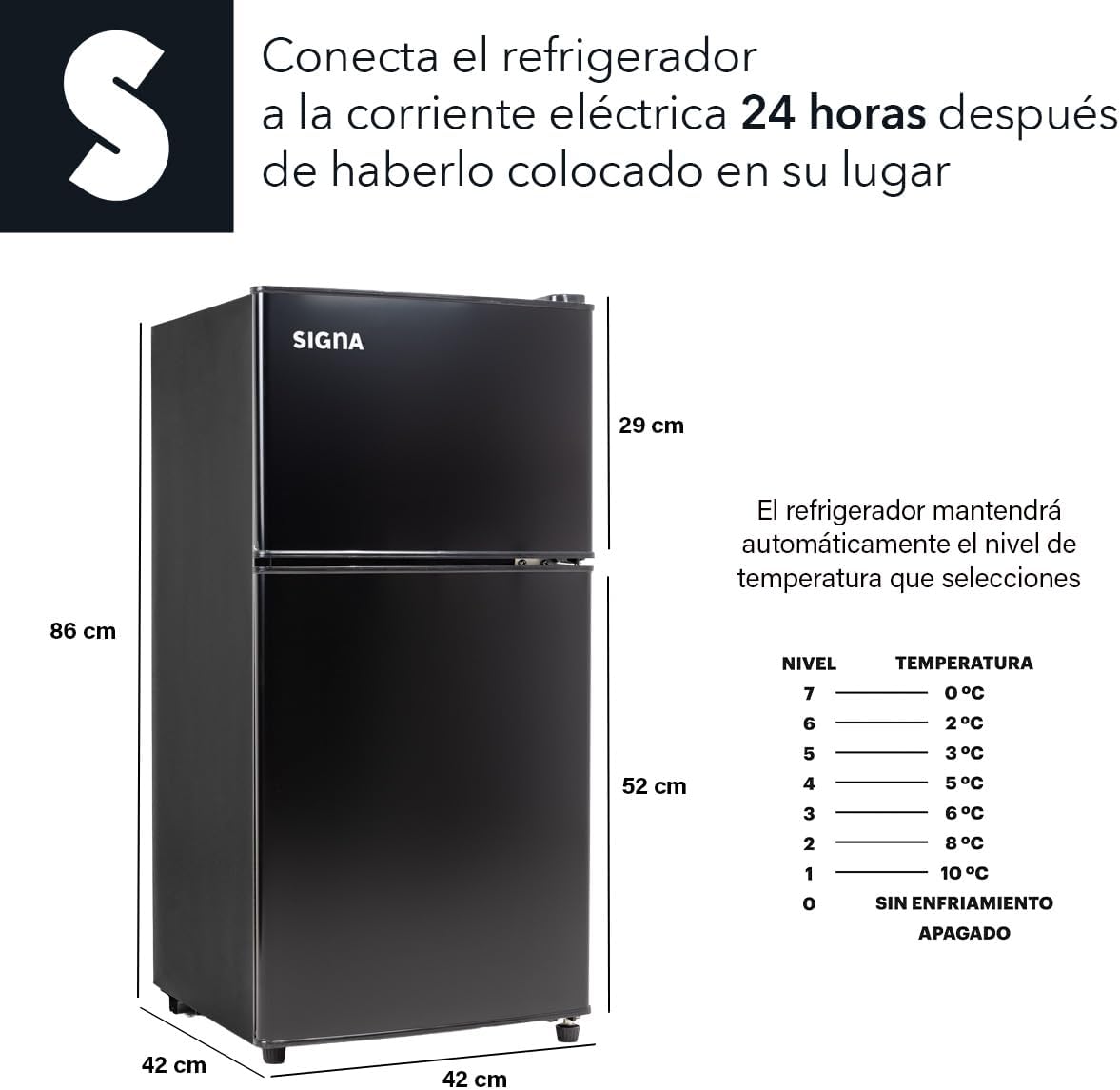 SIGNA Mini Refrigerador 86L (3 pies cubicos) Frigobar Compacto Silver Refrigerador Pequeño Con congelador de Acero Inoxidable Ideal Para Espacios Pequeños Frigobar Mini Multifuncional
