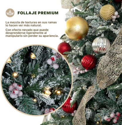 ESQUIMAL Árbol de Navidad Nevado con Luces LED 8 Modos de Iluminación + Estrella + Piñas + Bayas Rojas (1.80 m)