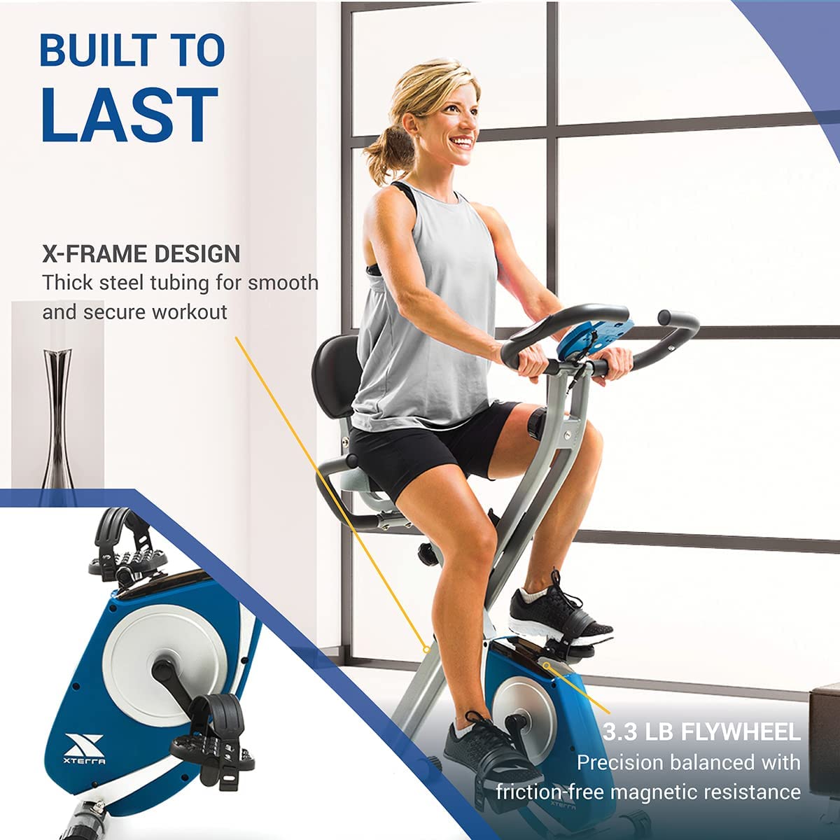 XTERRA Fitness bicicleta estática plegable, capacidad de peso de 220 libras