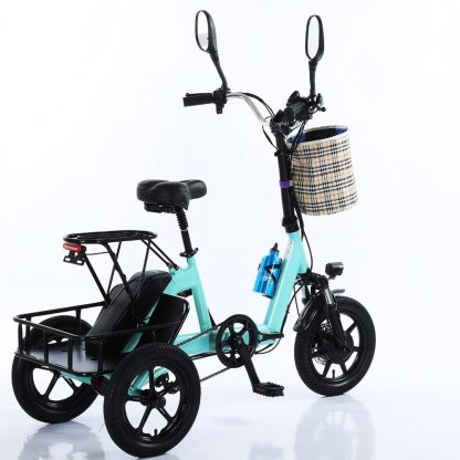 Triciclo eléctrico para adultos, neumático de 14 pulgadas, 3 ruedas, plegable, motor E, 48 V, 350 W, batería extraíble de 10.4 AH, pantalla LCD, bicicleta eléctrica todo terreno de tres ruedas,