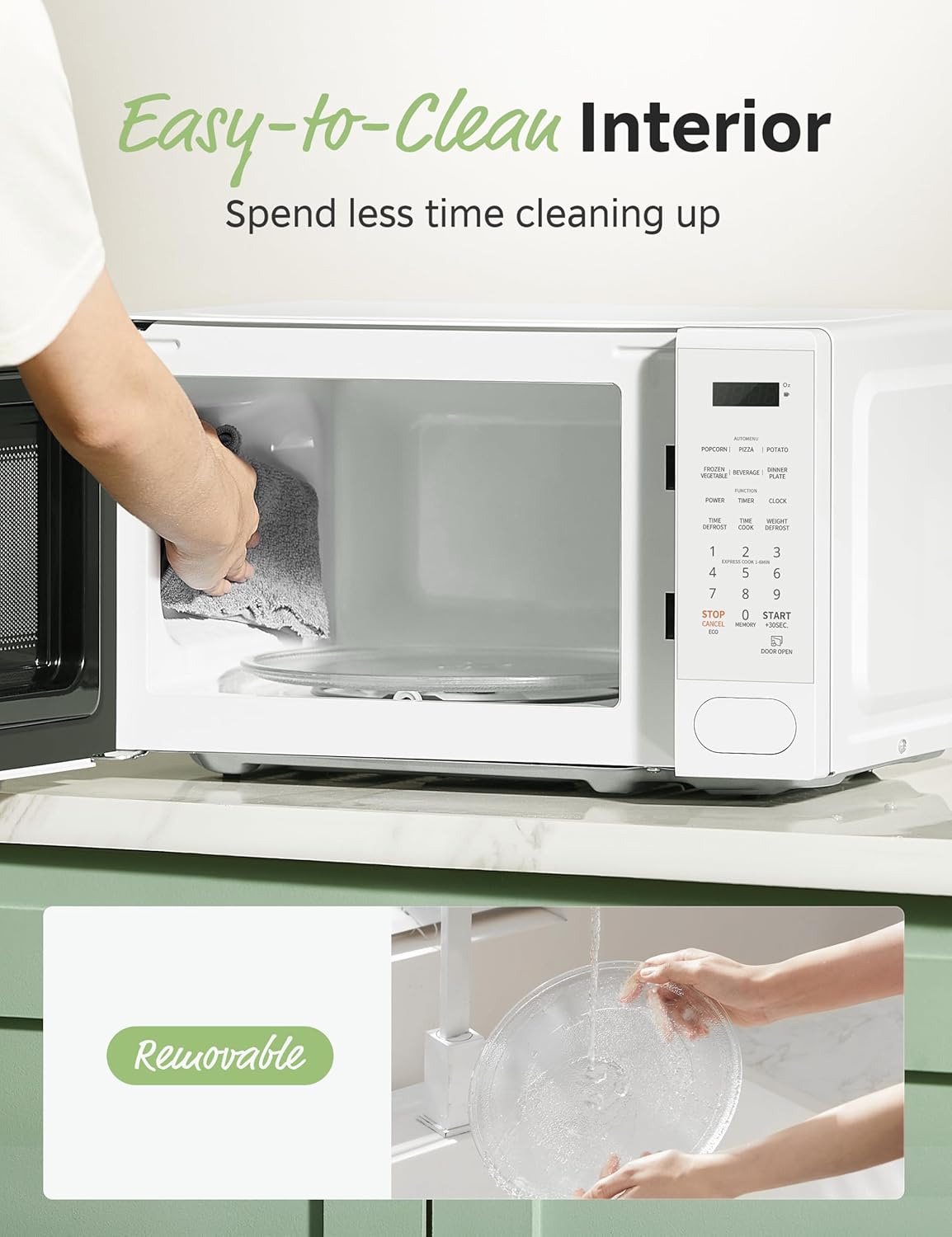 COMFEE CMO-C20M1WB - Horno de microondas para encimera, microondas pequeño de 0.7 pies cúbicos con 11 niveles de potencia, función de restablecimiento de la placa giratoria, cocción rápida,