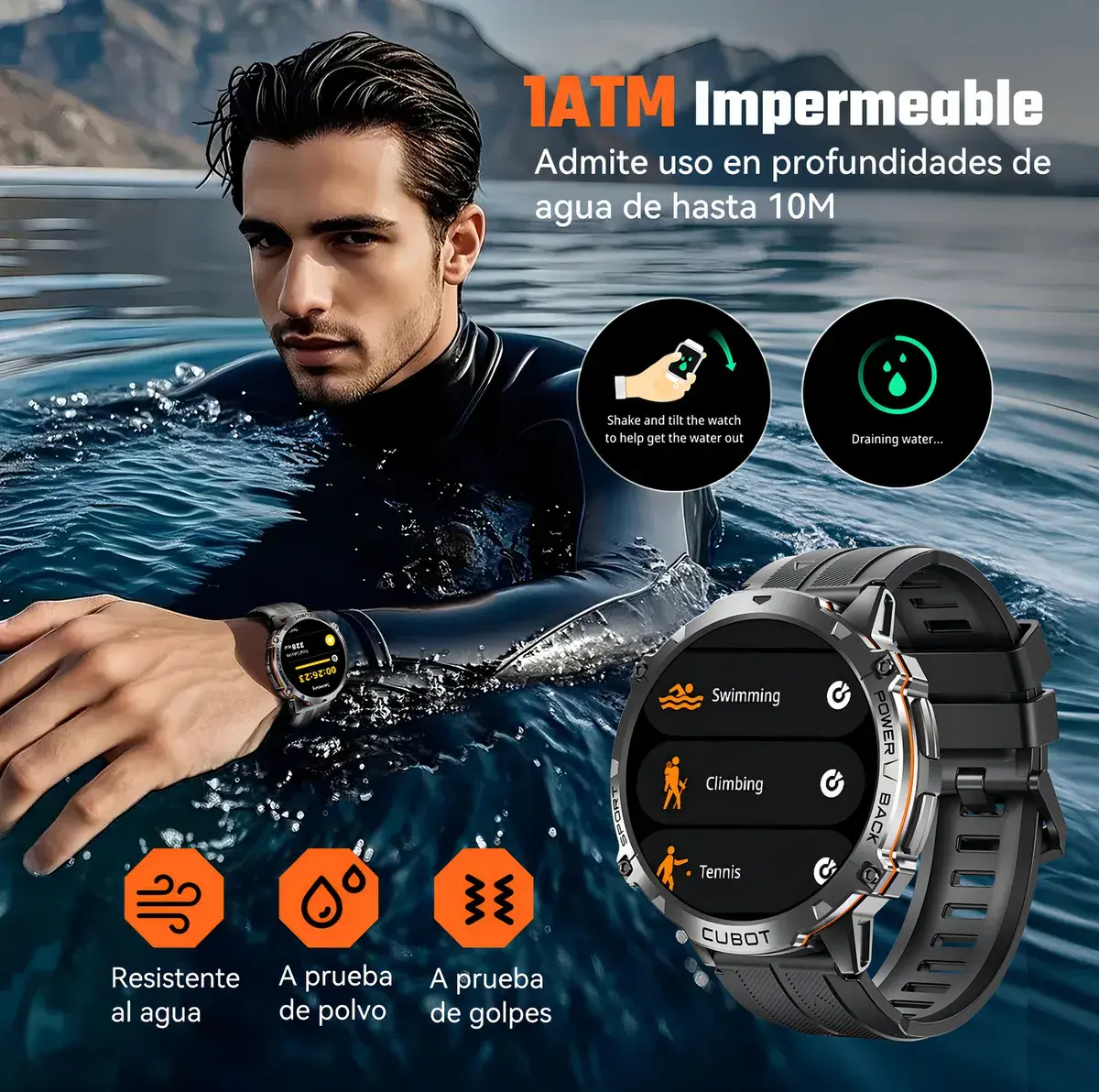 CUBOT X3 Reloj inteligente Cubot X3 Smartwatch con Llamadas y IA ChatGPT 100 Días Batería Resistente Agua Reloj Militar​ para Hombre Negro A