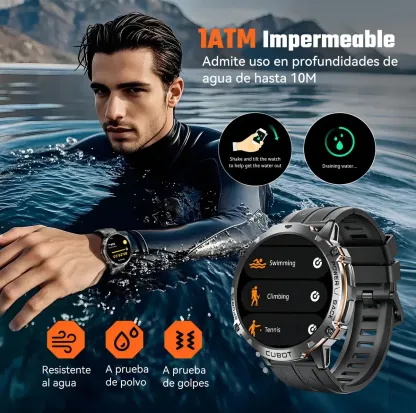 CUBOT X3 Reloj inteligente Cubot X3 Smartwatch con Llamadas y IA ChatGPT 100 Días Batería Resistente Agua Reloj Militar​ para Hombre Negro A