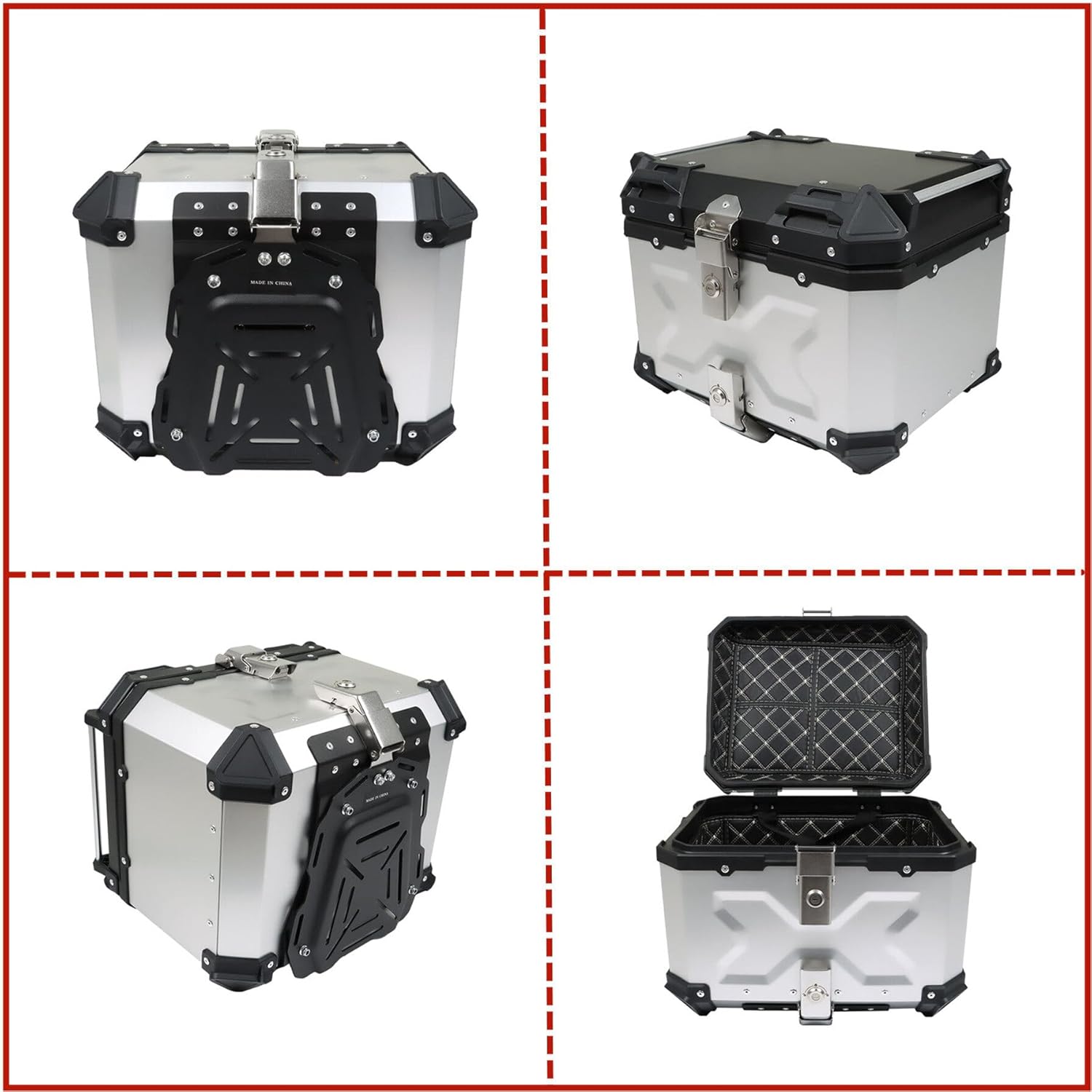 GXYWADY - Carcasa superior para motocicleta, 55L-X, color plata, aleación de aluminio, caja trasera para motocicleta, con espacio amplio y aspecto fresco, caja trasera para maletero de motocicleta,