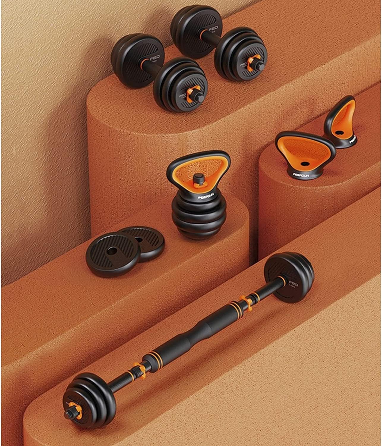 Kit de Mancuernas Brandtrendy 6 en 1 Ajustable – Pesas Rusas, Barra y Discos para Entrenamiento en Casa y Gimnasio – Diseño Compacto y Seguro, Ideal para Rutinas Completa de Fuerza y Resistencia