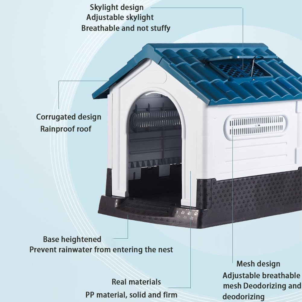 JIUSILIFE Casa Grande para Perros, Casa para Perros Tanto para Interior como para Exterior, con Techo Solar Ajustable Y Base Elevada, Fácil Montar, con Aseo, Casa Plegable Impermeable,Gray,M